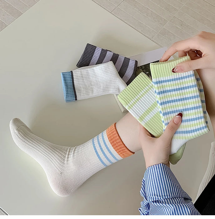 Mixed-color Daily Elastic Crew Socks Comfortable