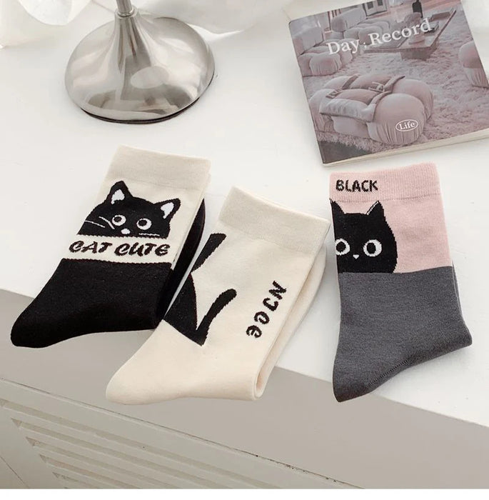 Fashion Cat Cartoon Socks, Breathable Long Causal
