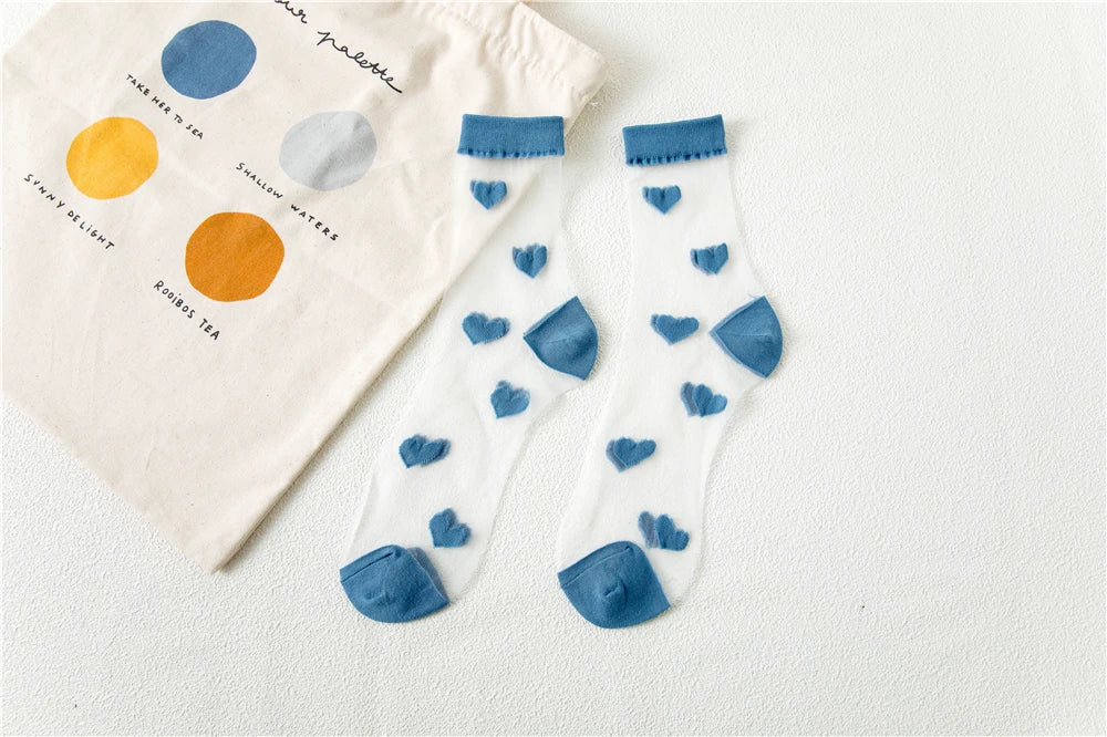 Transparent Women Socks Comfortable  Heart Pattern