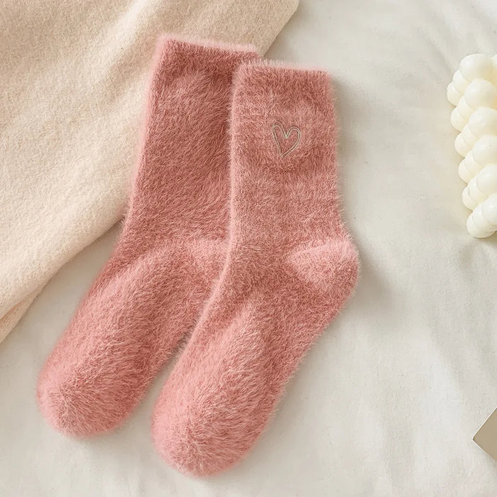 thickened-middle-tube-socks-mink-fur-pink-embroidered-heart-shaped-women-autumn-winter-warm-sleep-home-solid-color-plush-sock