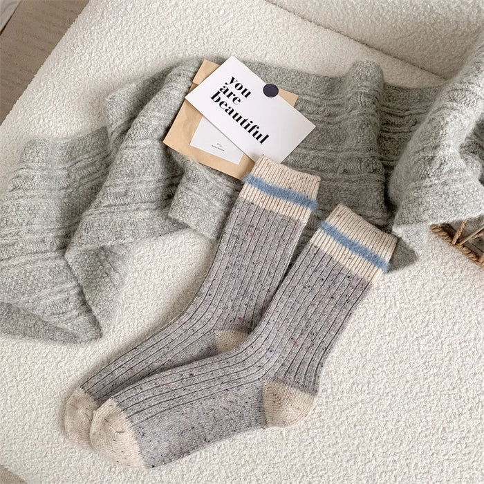 Wool Stripe Designer Socks Middle Tube