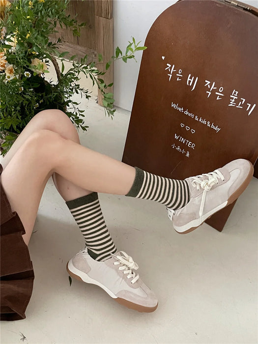 Striped Cotton Socks Women’s Breathable Middle Tube Socks