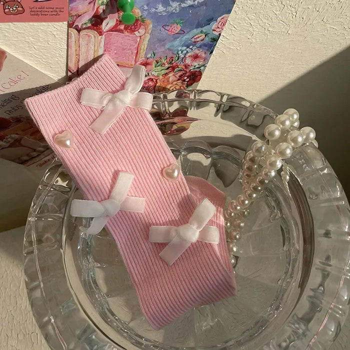 Over Knee High Long Calf Socks Bow Heart Style Sock