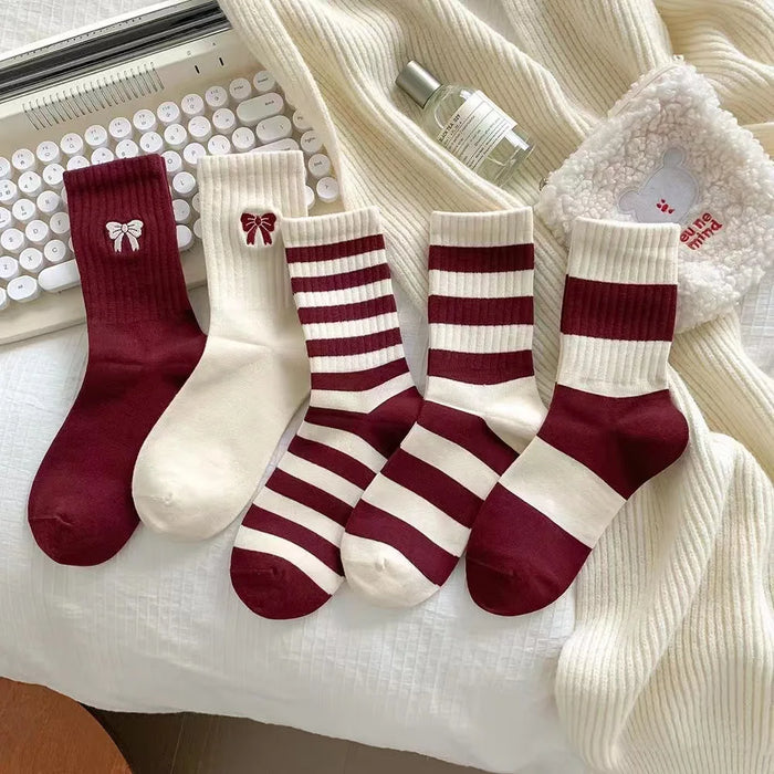 womens-cherry-color-trendy-striped-autumn-and-winter-new-mid-tube-socks-ankola-color-versatile-socks