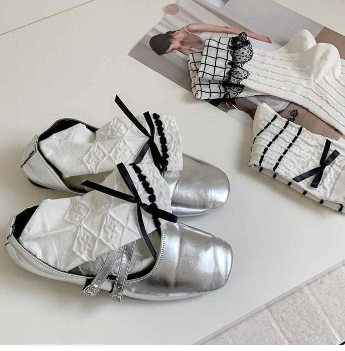Trendy Sweet Crew Socks Bow Striped