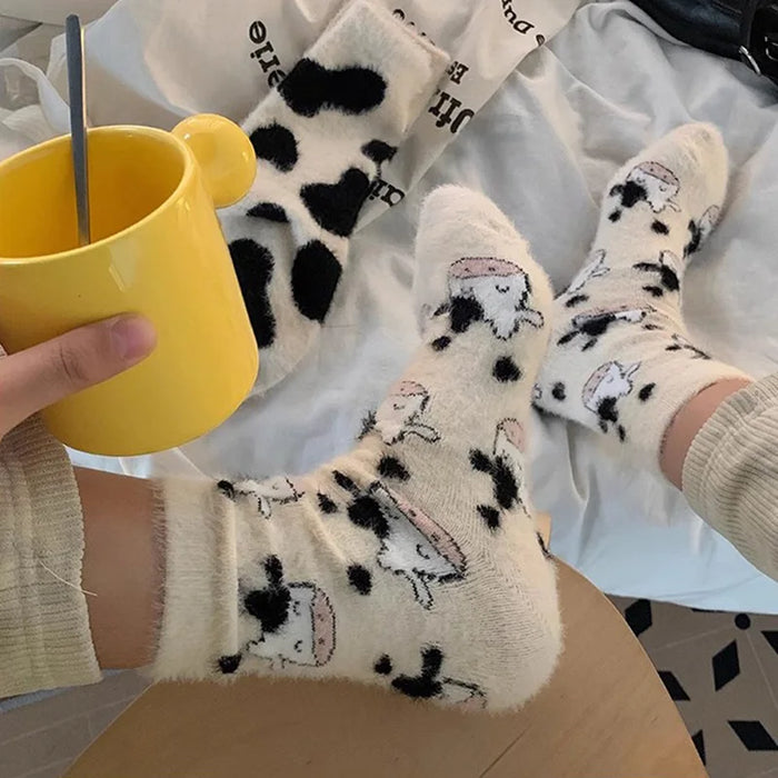 Cartoon Cute Cow Mink Velvet Socks