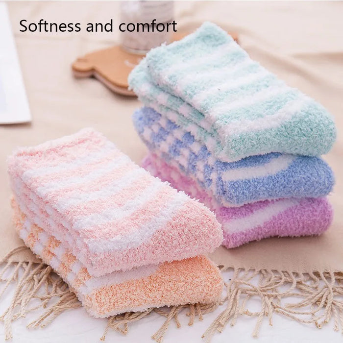 5 Pairs  Winter Striped Coral Fleece Sleep Socks