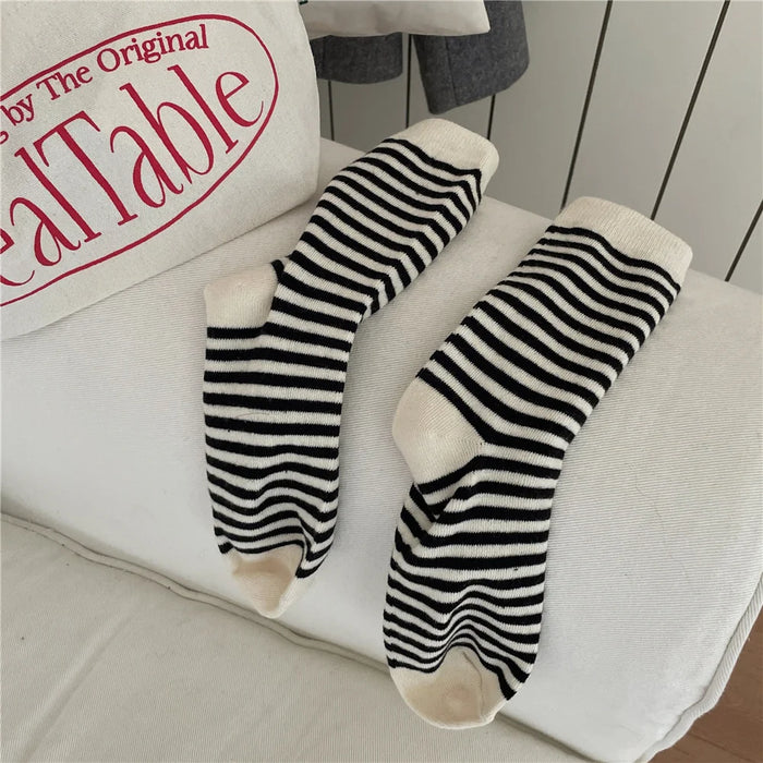 Striped Cotton Socks Women’s Breathable Middle Tube Socks