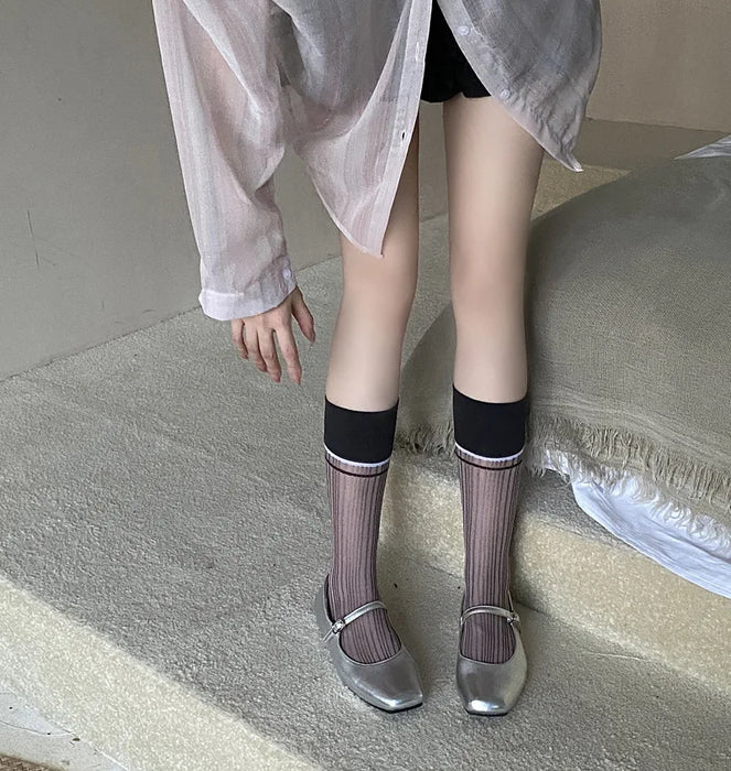 Transparent silk thin striped socks