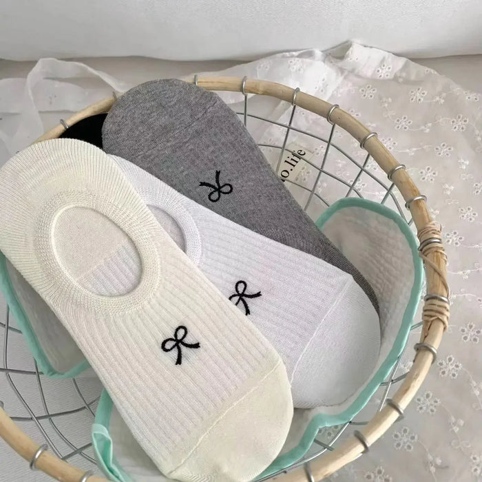 1-5pairs Summer Bowknot  Boat Socks for Women