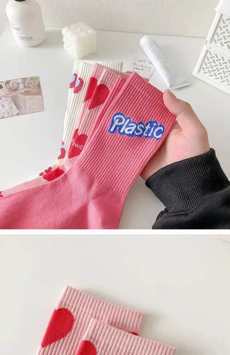 Women's Floral Heart Print Crew Socks
