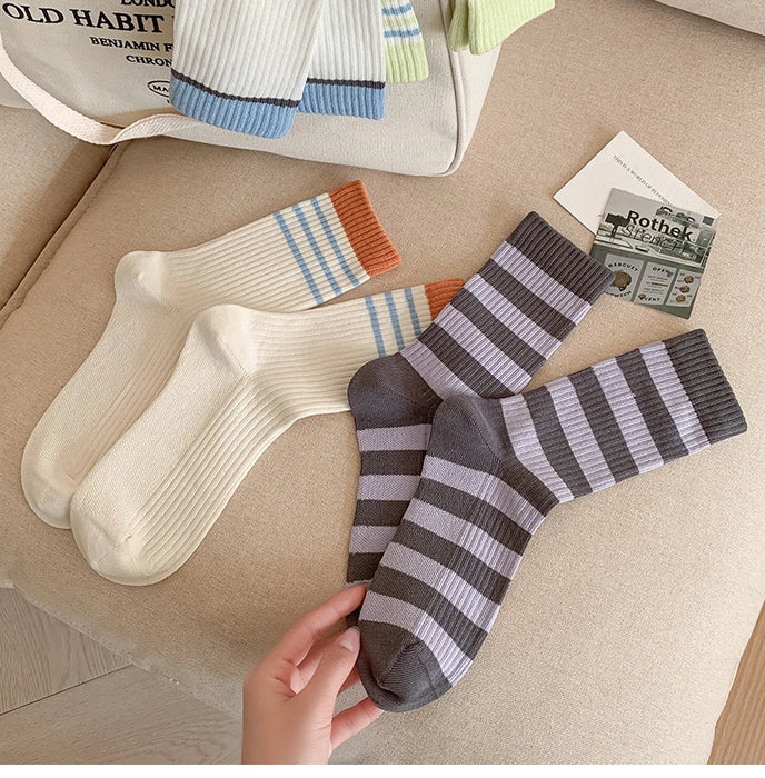 Mixed-color Daily Elastic Crew Socks Comfortable