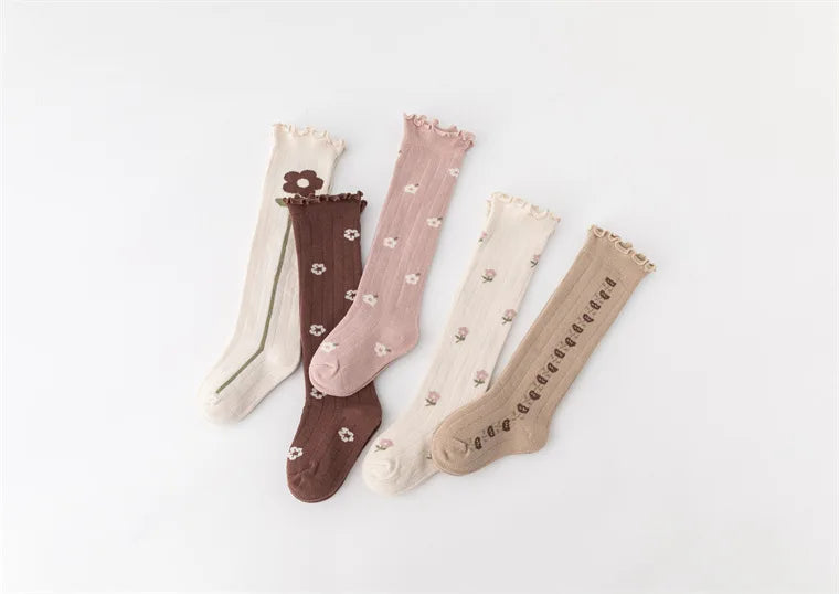 Flower Striped Knee High Long Thermal Kids Socks
