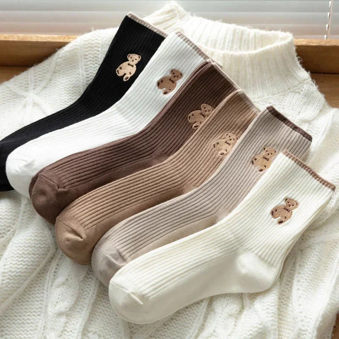 5pairs Cartoon Bear Socks Soft Cotton Socks