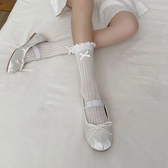 Ballet Style Cute Bowknot Ruffle Edge Pile Socks