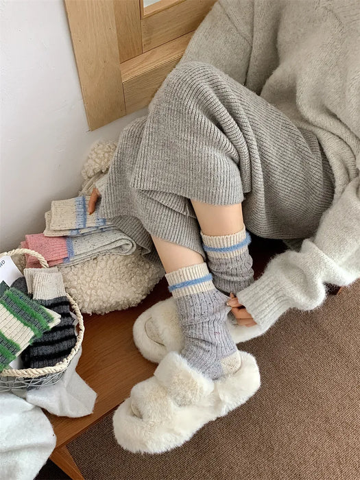 Wool Stripe Designer Socks Middle Tube