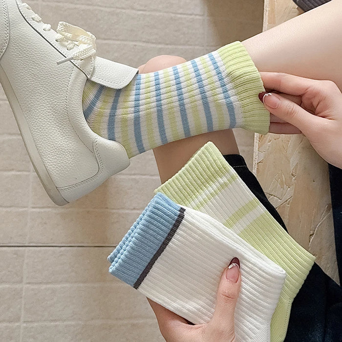 Mixed-color Daily Elastic Crew Socks Comfortable