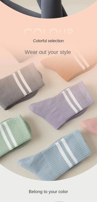 women-anti-skid-yoga-socks-grips-cotton-mid-tube-bottom-breathable-fitness-dance-barre-workout-pilates-socks-7-colors