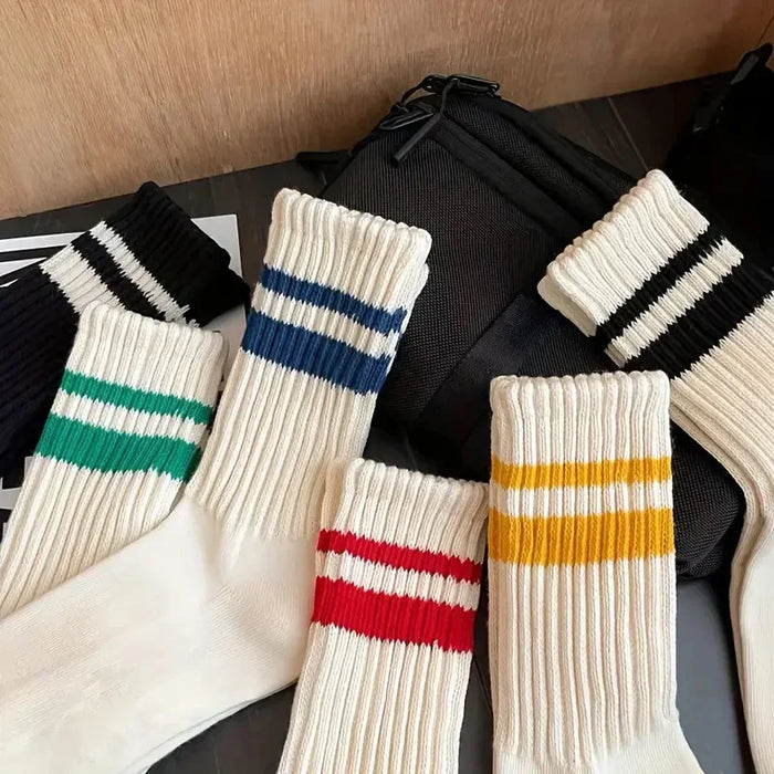 6 pairs of thick striped knitted socks