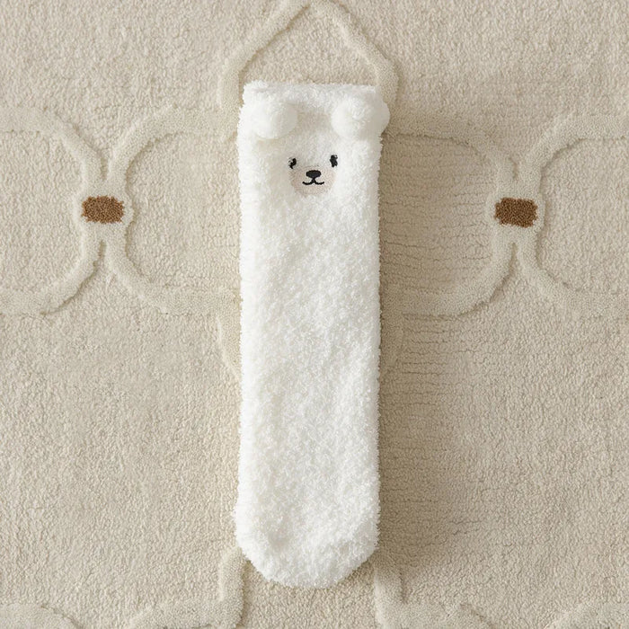 Cute Bear Coral Plush Socks