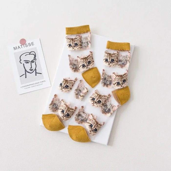 Women Transparent Cute Cat Socks