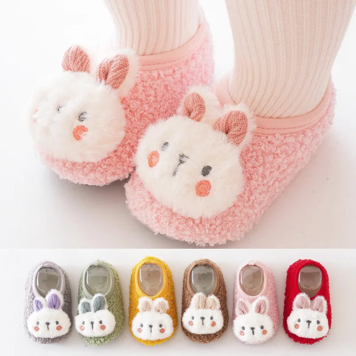 Cartoon Rabbit Baby Floor Socks Kids Plush Slippers