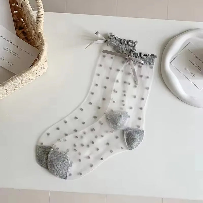 Lolita Sweet Girls Lace Bow Socks for Girls Ultra-thin Transparent