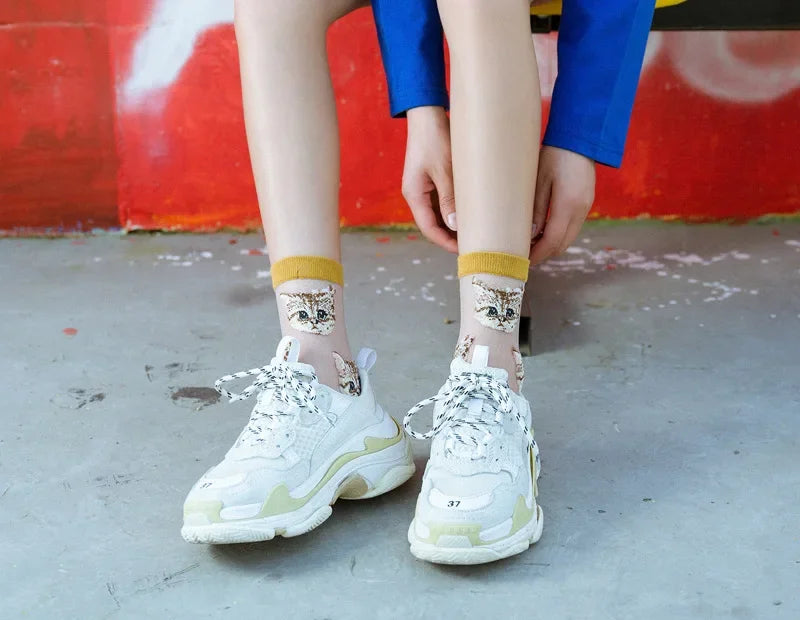 Women Transparent Cute Cat Socks