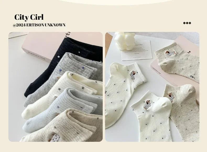 womens-socks-cartoon-dog-embroidery-short-socks-spring-summer-thin-cute-cotton-socks-boneless-sweat-absorbing-wave-point-socks
