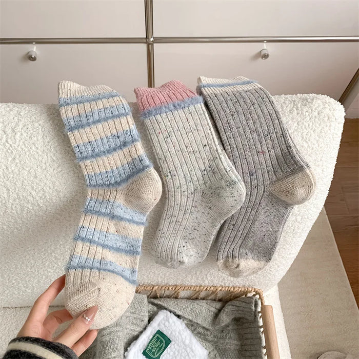 Wool Stripe Designer Socks Middle Tube