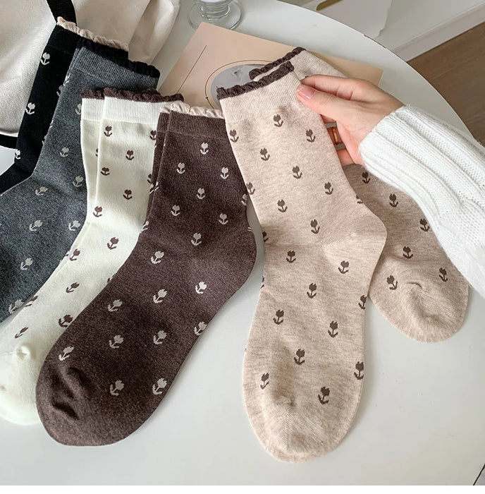 Long Breathable Retro Female Flower Socks