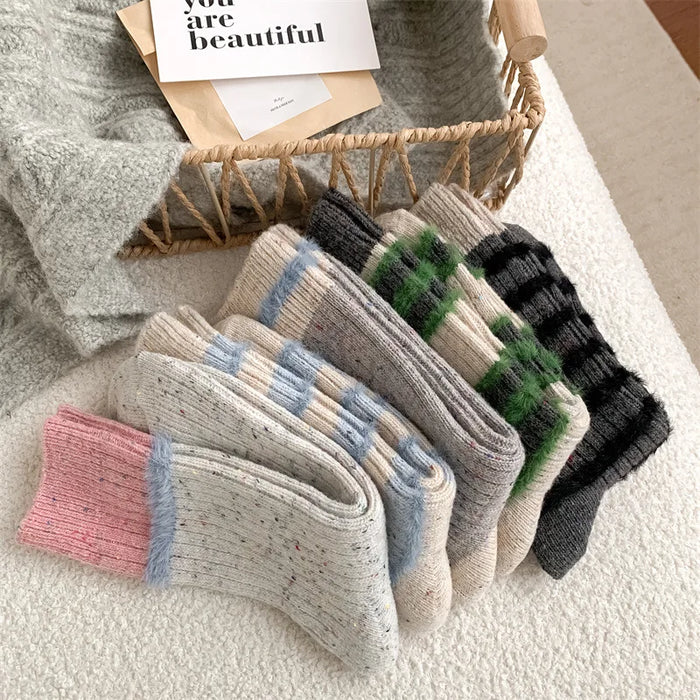 Wool Stripe Designer Socks Middle Tube