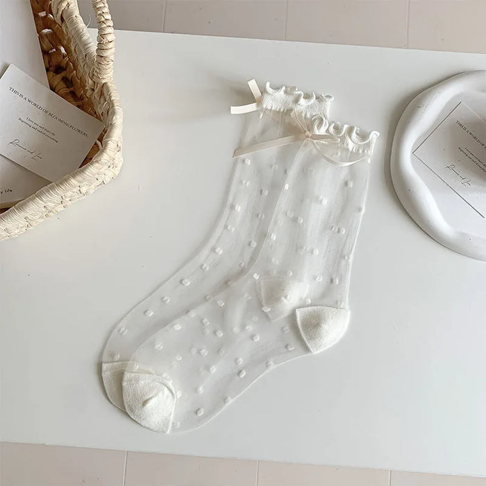 Lolita Sweet Girls Lace Bow Socks for Girls Ultra-thin Transparent