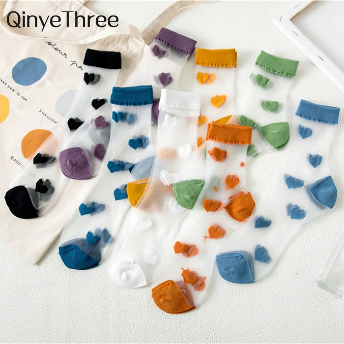 Transparent Women Socks Comfortable  Heart Pattern