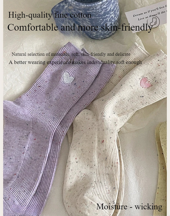 Polka Dot Embroidered Heart Socks