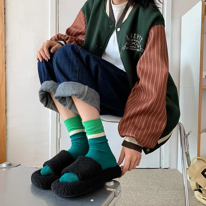Contrast coloured socks, women's high top pile up socks