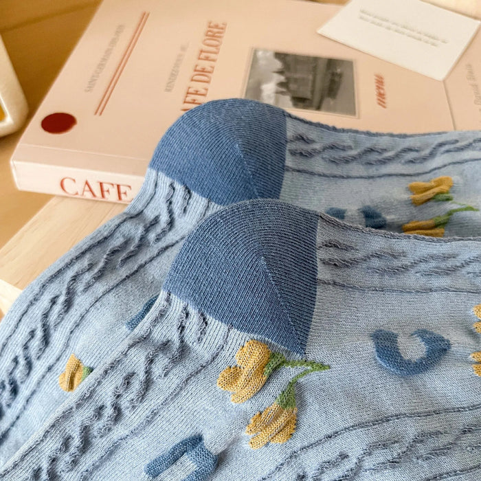 Blue Women Cartoon Print  Socks