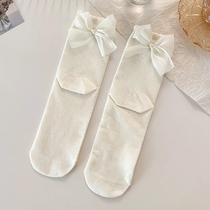 Sweet Bowknot Tied Middle Tube Socks Women Heel Bow Socks