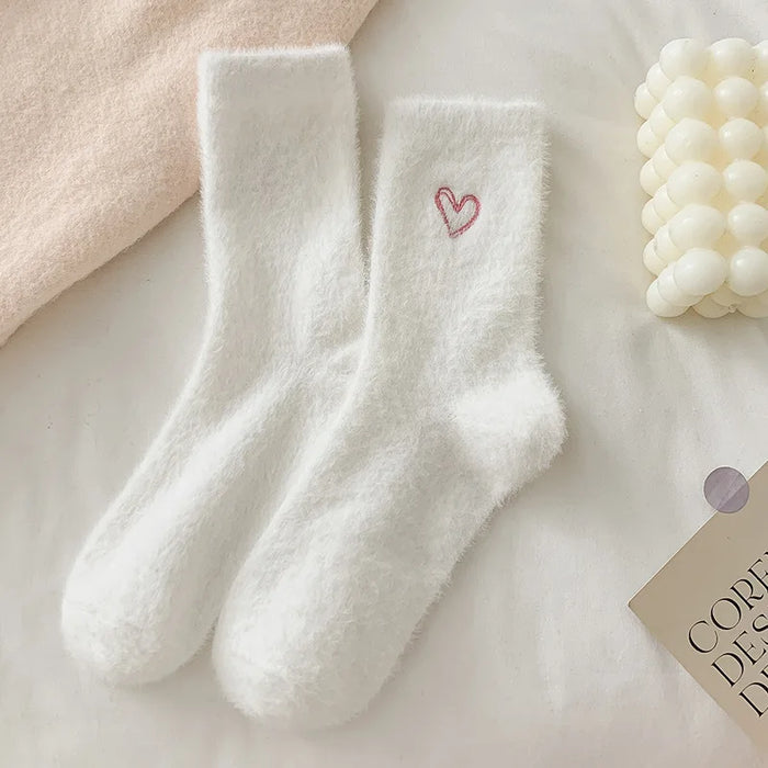 thickened-middle-tube-socks-mink-fur-pink-embroidered-heart-shaped-women-autumn-winter-warm-sleep-home-solid-color-plush-sock