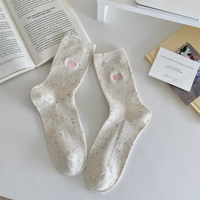 Polka Dot Embroidered Heart Socks