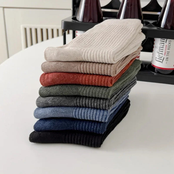 Mens Breathable Elastic Cotton Long Socks Solid Color
