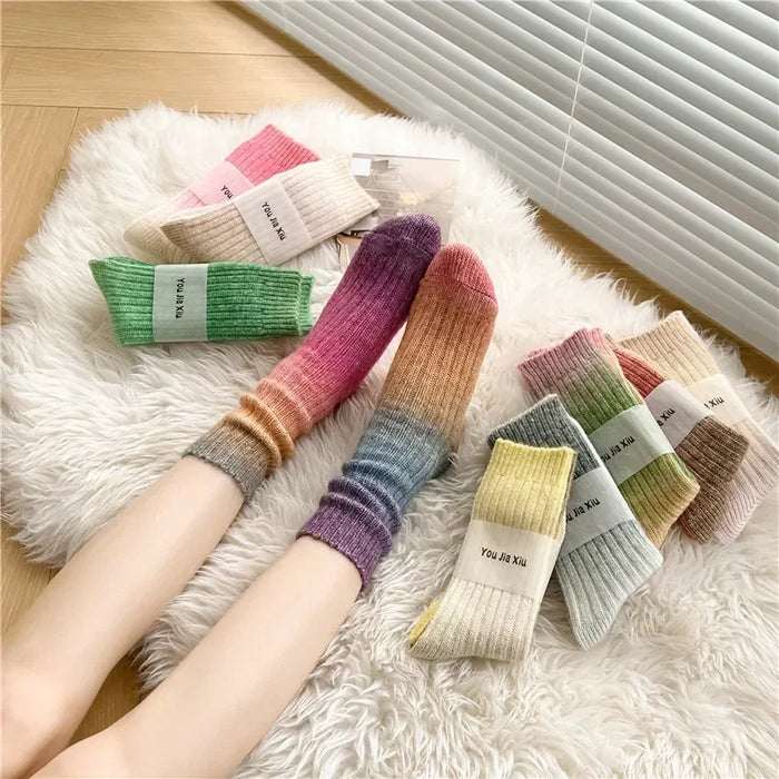 Winter Thick Warm Long Socks Gradient Wool Cashmere Socks