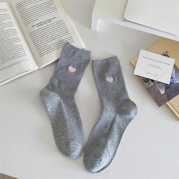 Polka Dot Embroidered Heart Socks