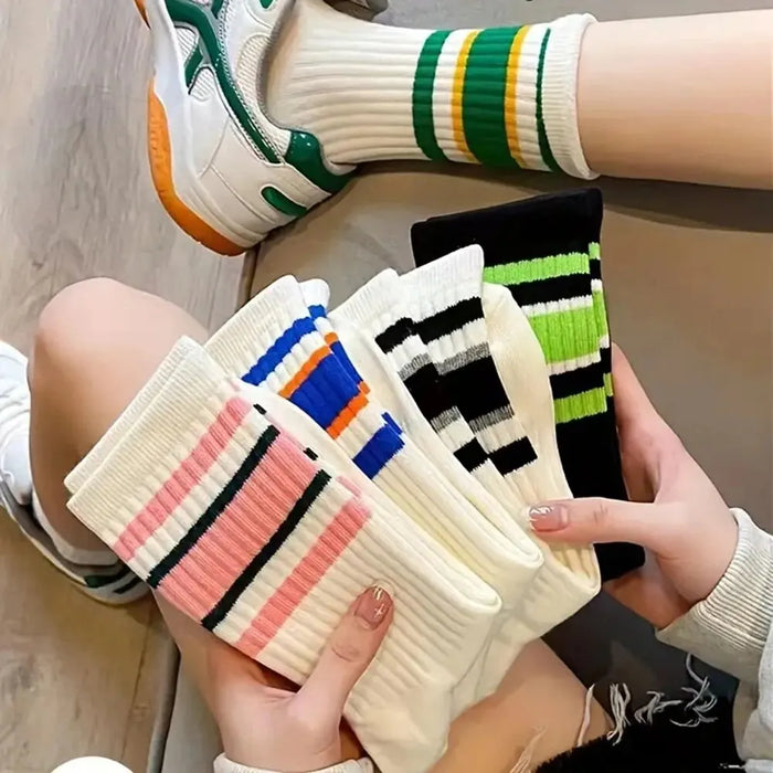 5 Pairs Women's  Simple Colorful Striped Socks