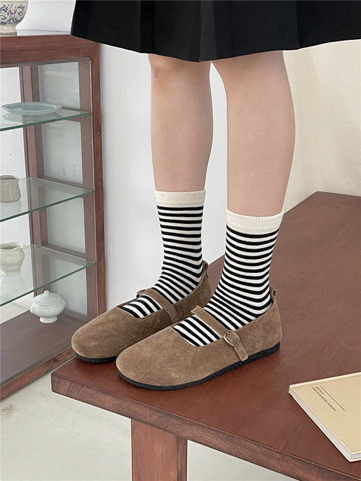 Striped Cotton Socks Women’s Breathable Middle Tube Socks