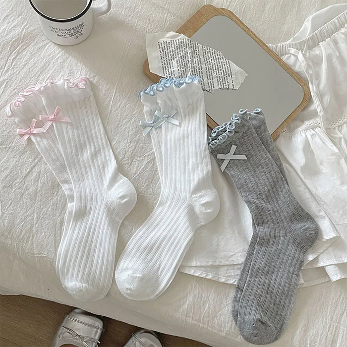 Ballet Style Cute Bowknot Ruffle Edge Pile Socks