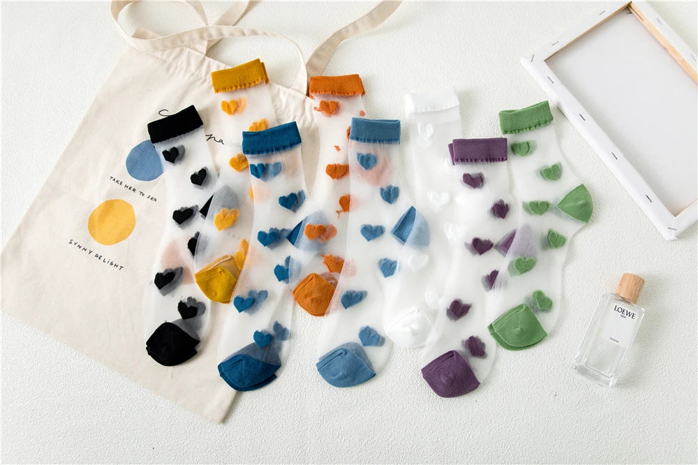Transparent Women Socks Comfortable  Heart Pattern