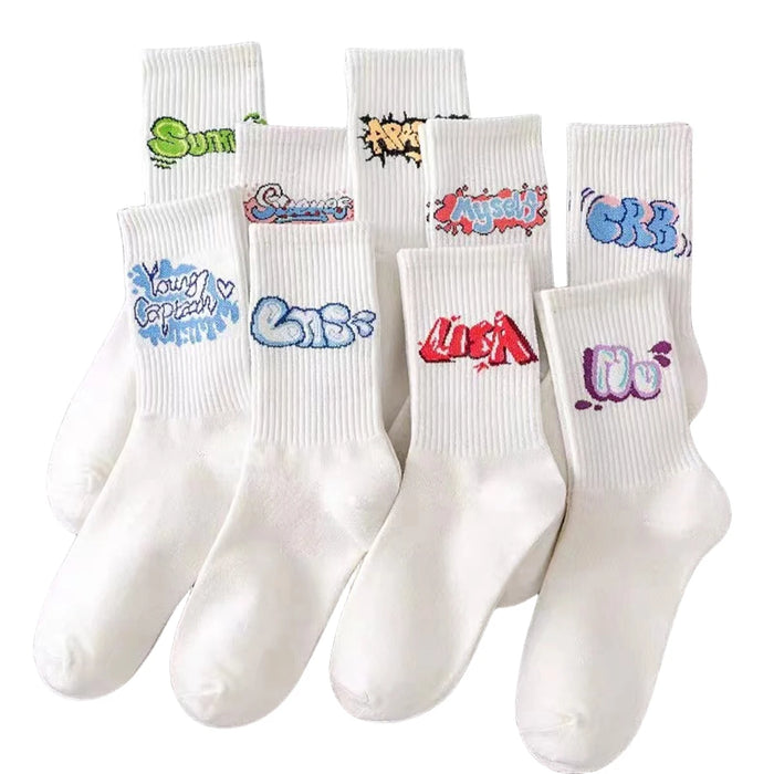 9 Pairs/Set Unisex Socks Letters Printed