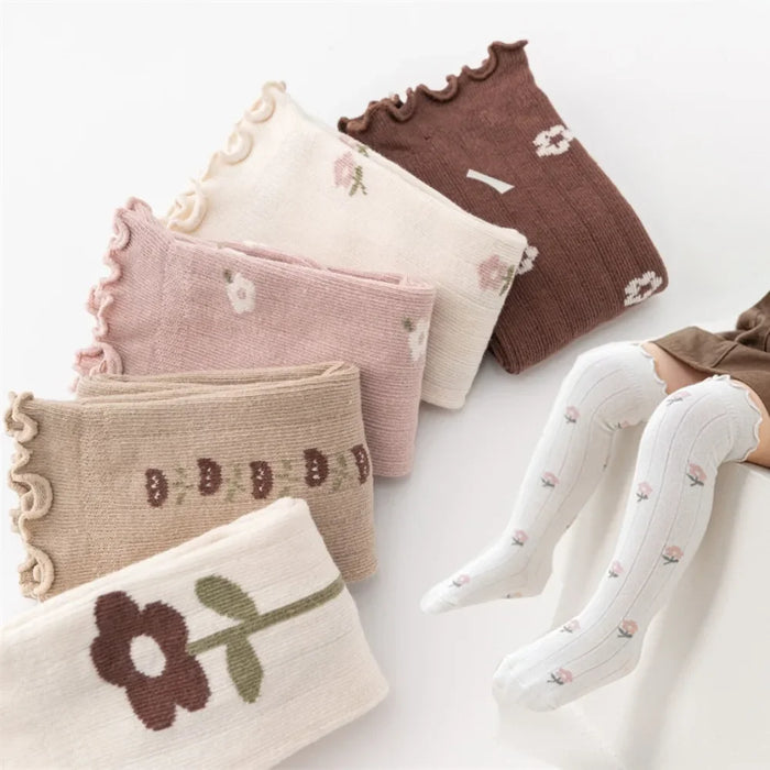 Flower Striped Knee High Long Thermal Kids Socks