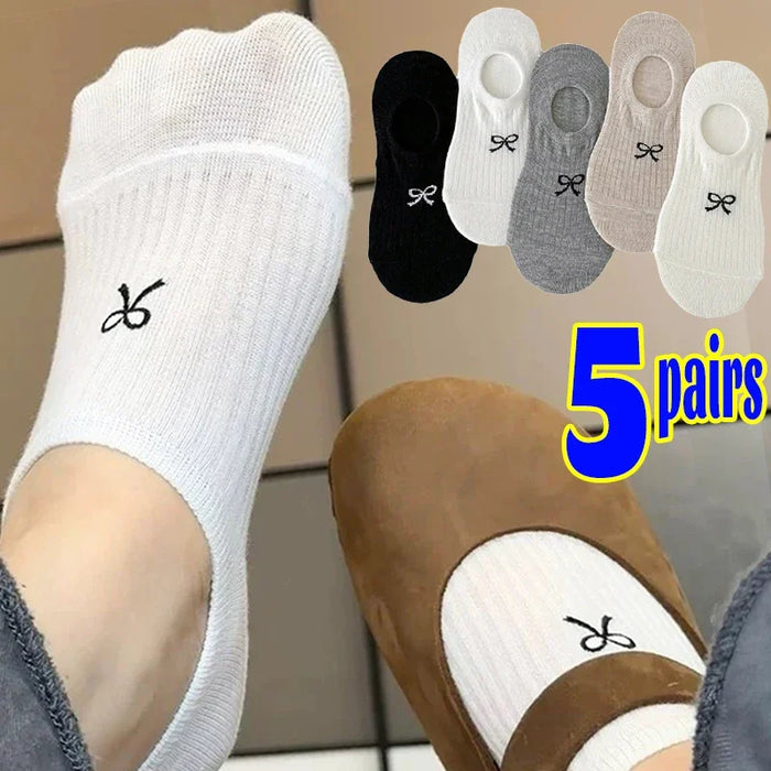 1-5pairs Summer Bowknot  Boat Socks for Women